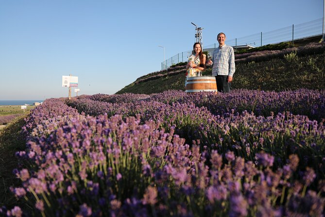 Aroma sampling of 5 Bulgarian Lavender varieties at DiVes Winery - A complimentary glass of DiVes wine