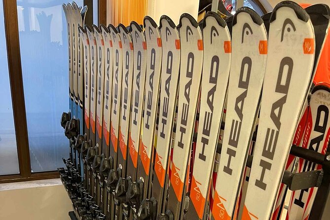Ski and snowboard equipment in Bansko,Bulgaria - Collecting Gear Beside Bansko Gondola
